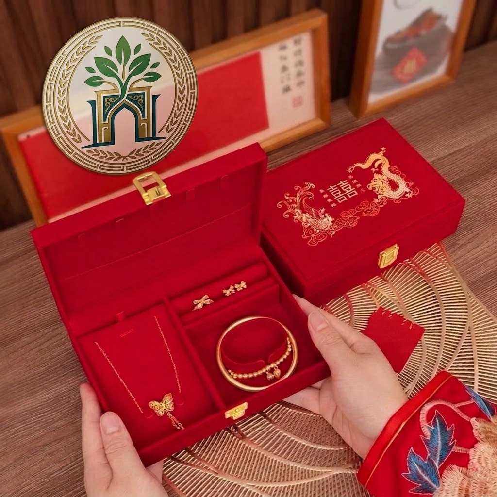 Three gold box engagement gold jewelry box women's gold box wedding hardware jewelry box can put bracelets factory direct sales